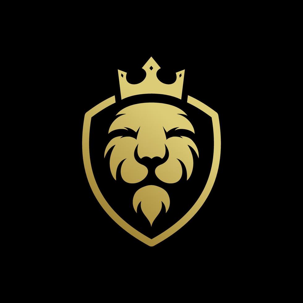 logotipo de león con plantilla de vector de diseño de escudo y corona