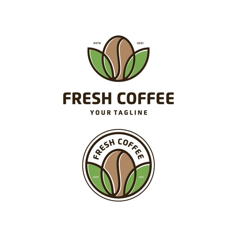 café recién hecho con diseño de logotipo de insignia de emblema de hoja vector