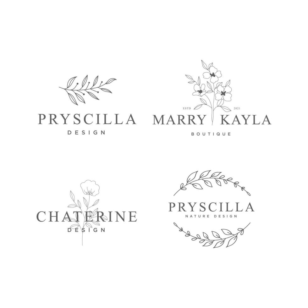 Set of Feminine Botanical Logo Templates vector