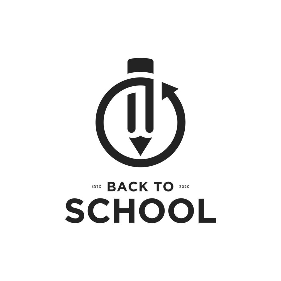 logotipo de regreso a la escuela con lápiz y plantilla de diseño de icono posterior vector