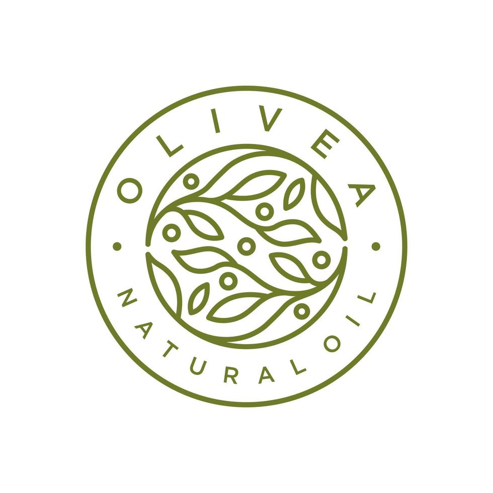 Olive oil branch logo badge with line art style design template vector