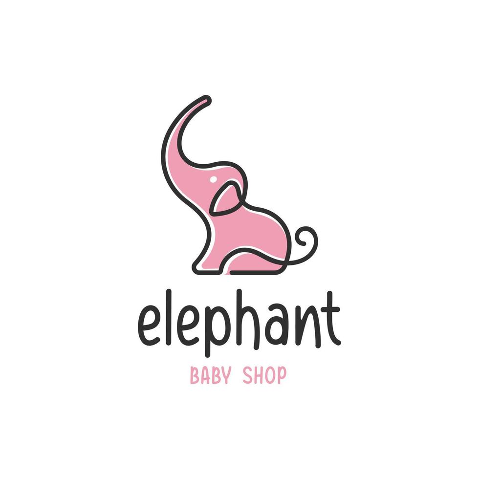 Cute elephant logo with lineart style design template vector