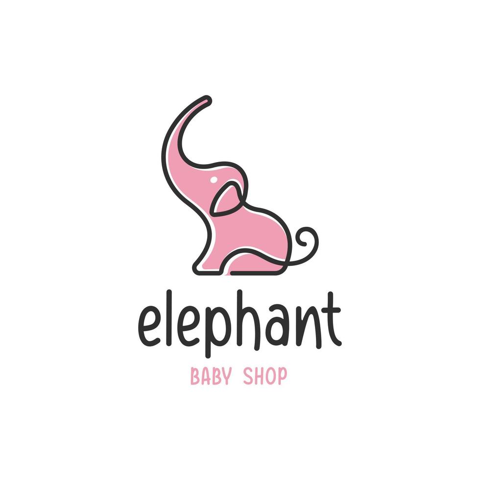 lindo logotipo de elefante con plantilla de diseño de estilo lineart vector