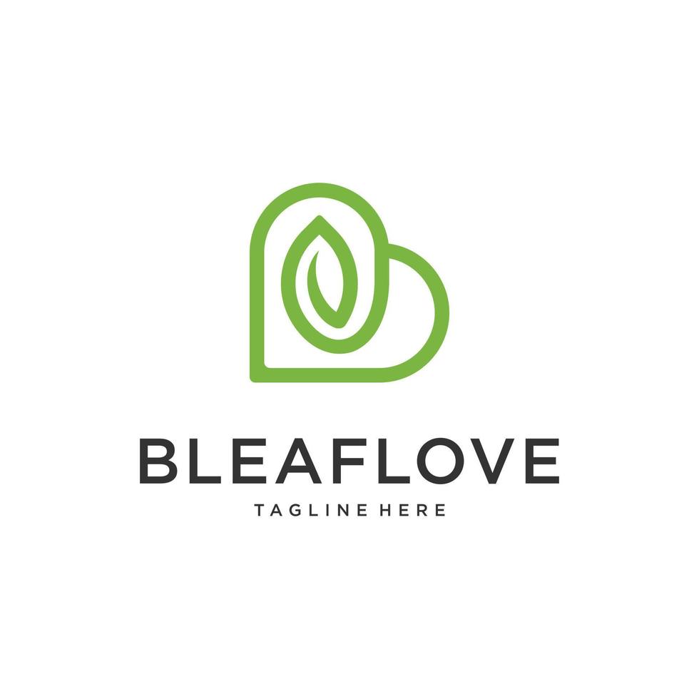 Abstract Green Nature Logo with letter B Heart and leaf symbol icon design template vector