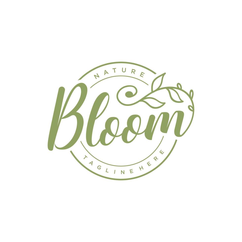 Feminine bloom typography logo with emblem design template vector