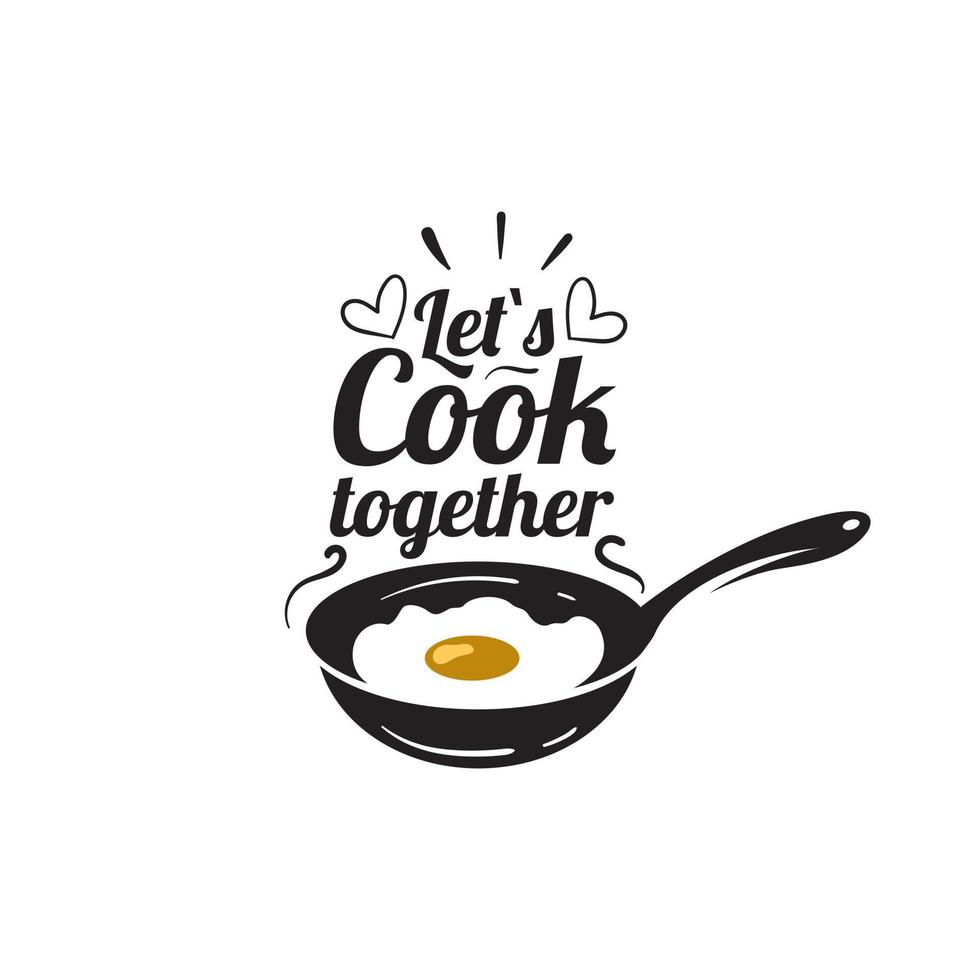 Cooking hand written lettering logo with egg and pan icon design template vector