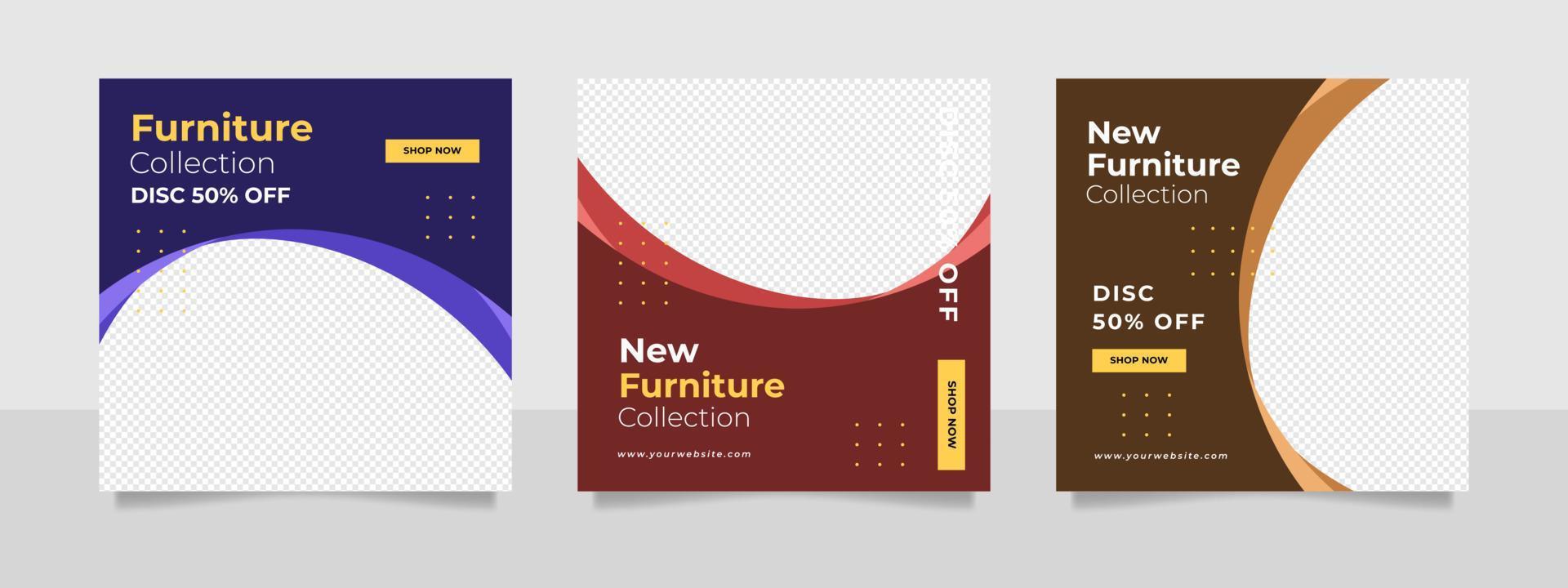 banner de venta de muebles minimalistas e interiores de casas o plantilla de publicación en redes sociales vector