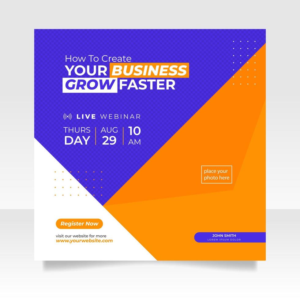 Digital marketing live webinar and business conference social media post template vector