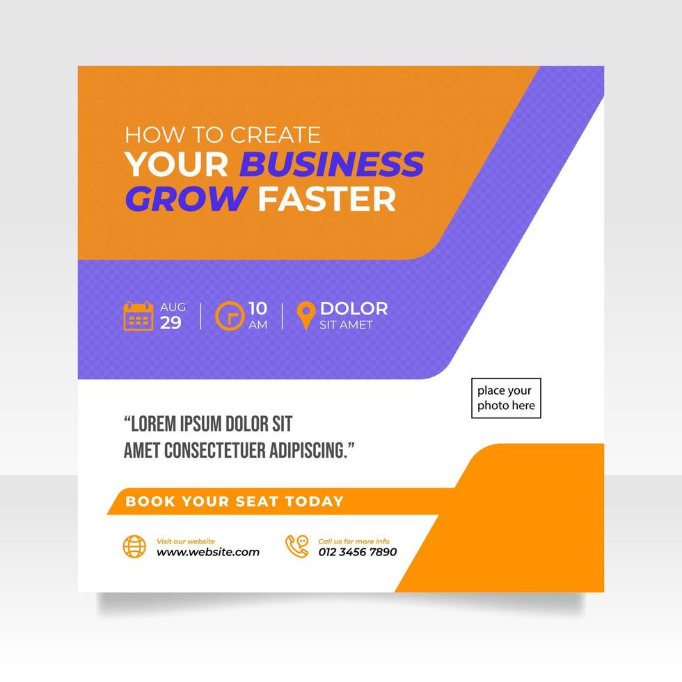 Digital marketing live webinar and business conference social media post template vector