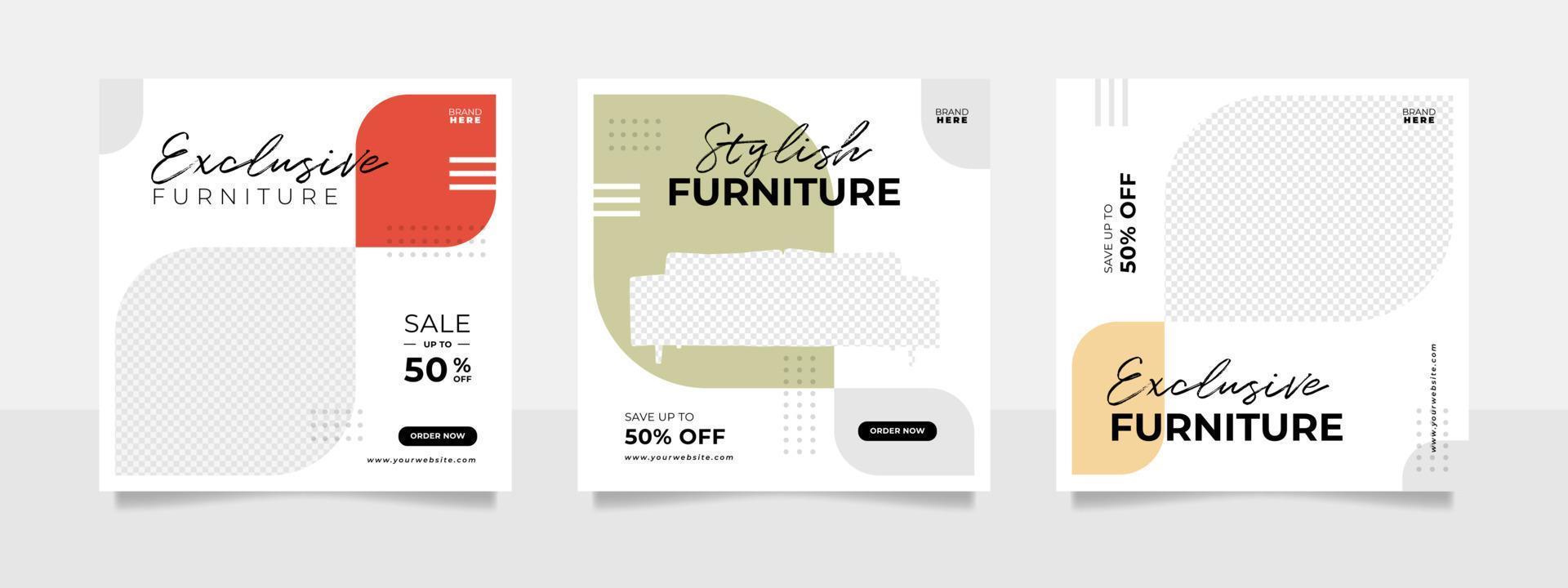 Minimalist furniture and home interior sale banner or social media post template vector