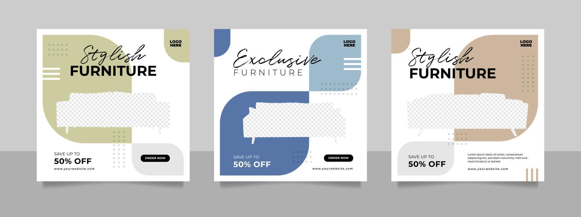 banner de venta de muebles minimalistas e interiores de casas o plantilla de publicación en redes sociales vector