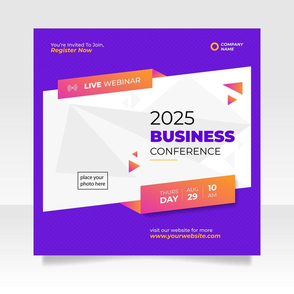 Digital marketing live webinar and business conference social media post template vector