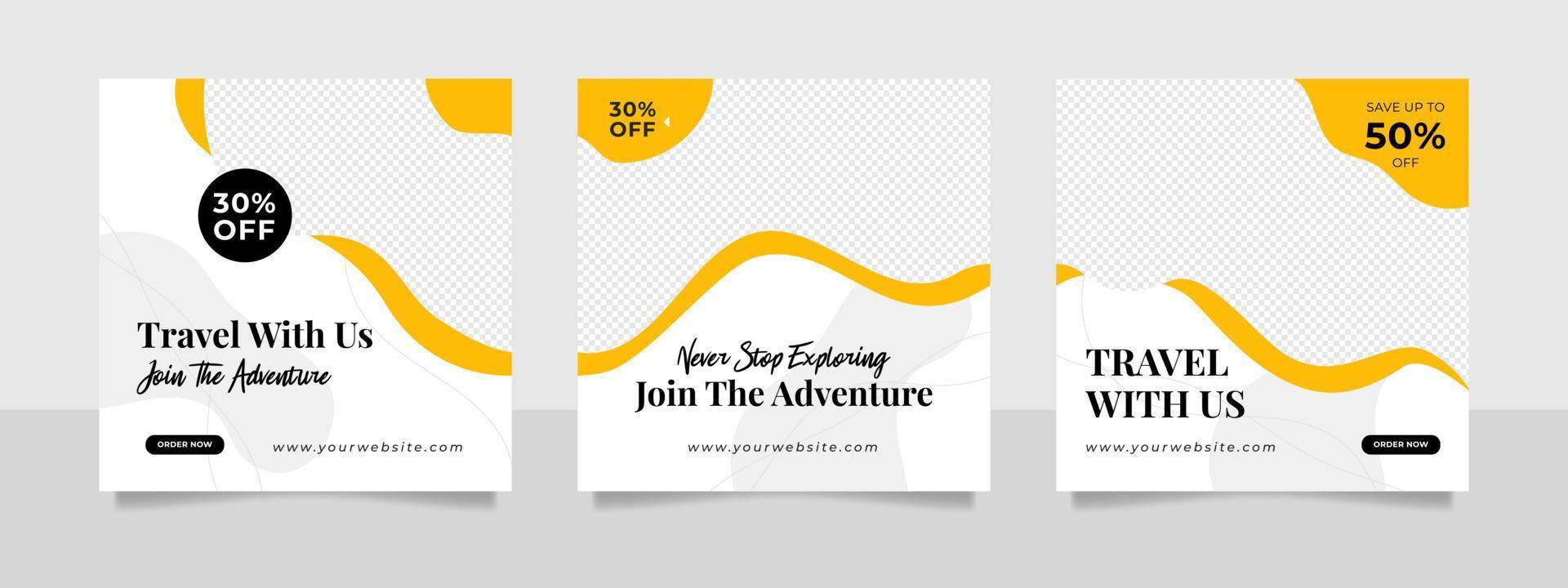 Travel sale banner and social media post template vector