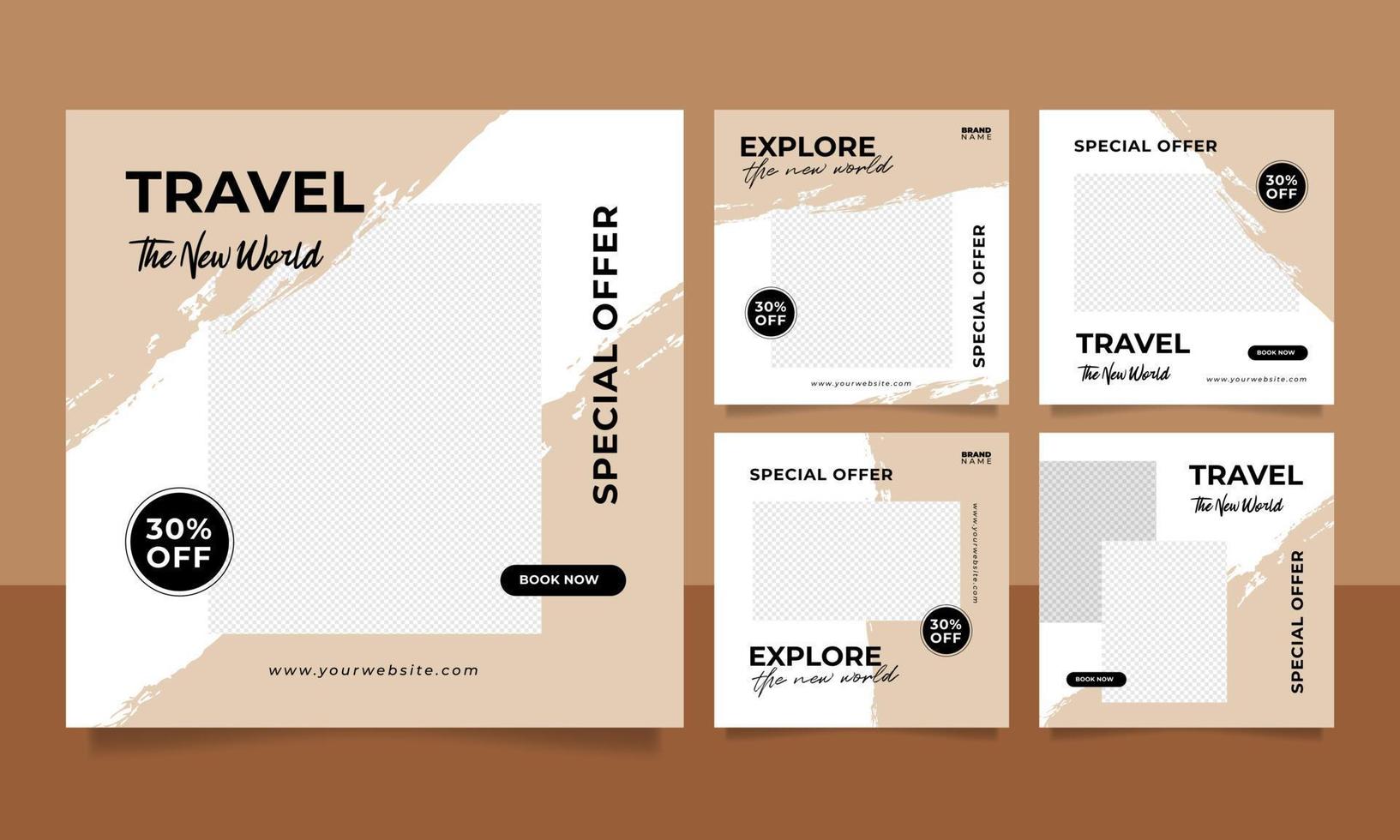 Travel sale banner and social media post template vector