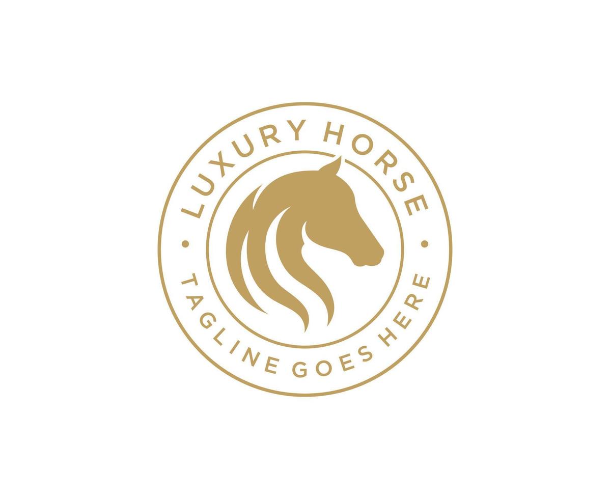 logotipo de silueta de cabeza de caballo de lujo con plantilla de vector de sello de emblema