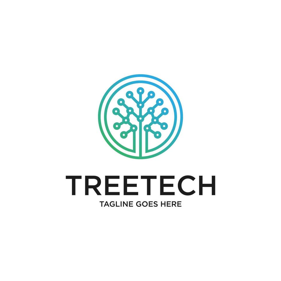 Tree Technology Network connection creative vector logo. Digital tree logotype concept. Cloud storage icon logo design template