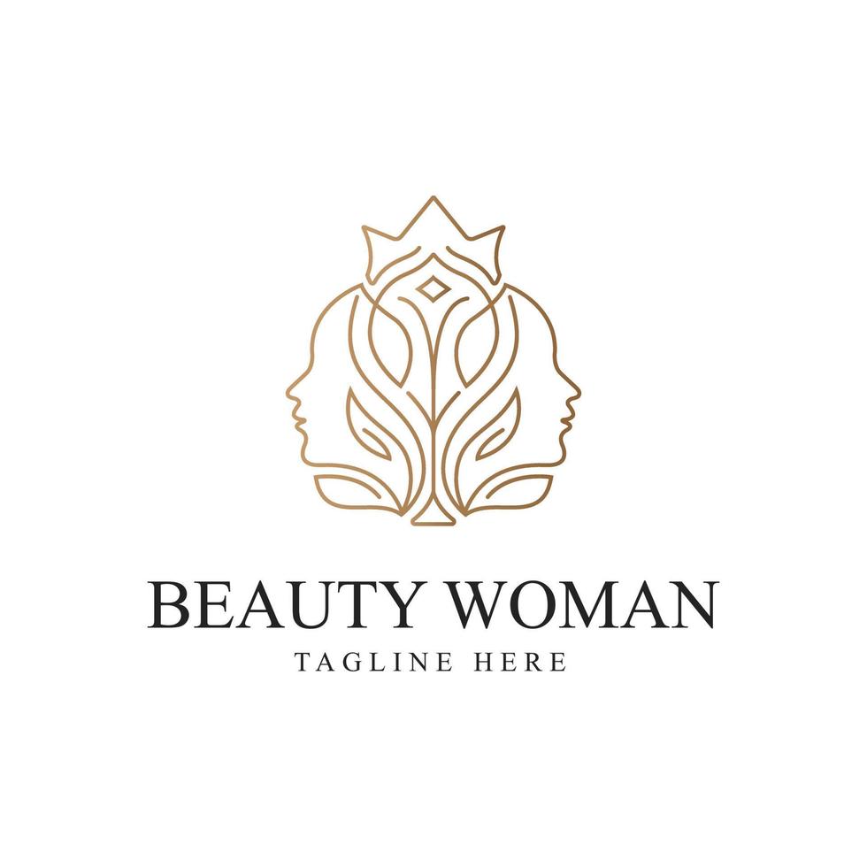 logotipo de mujer de belleza con plantilla de diseño de arte lineal vector