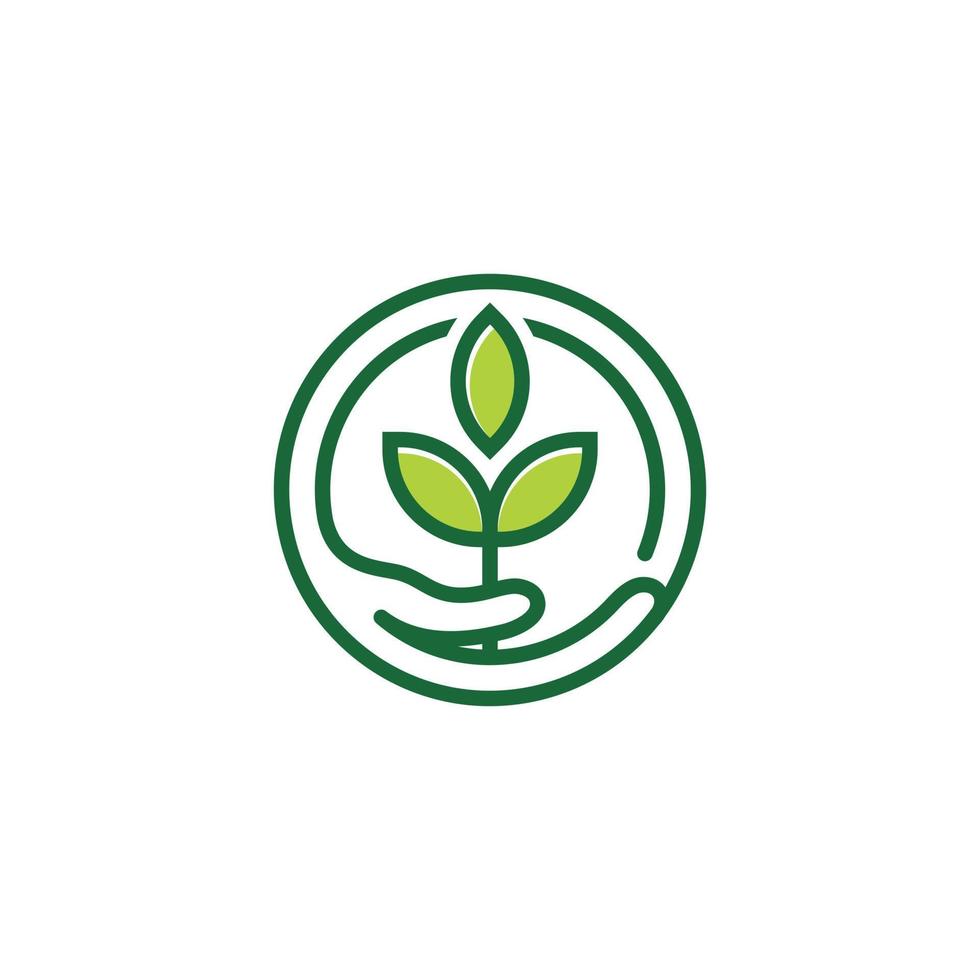 icono ecológico con diseño de logotipo de manos y hojas vector