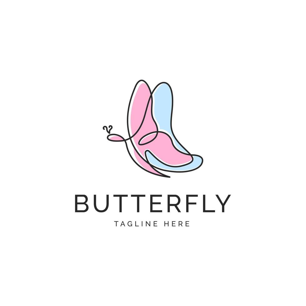 butterfly logo one line monoline design template vector