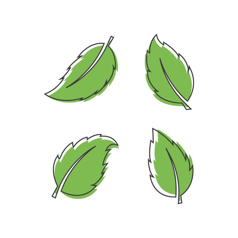 Set of Leaf logo with line art design template vector