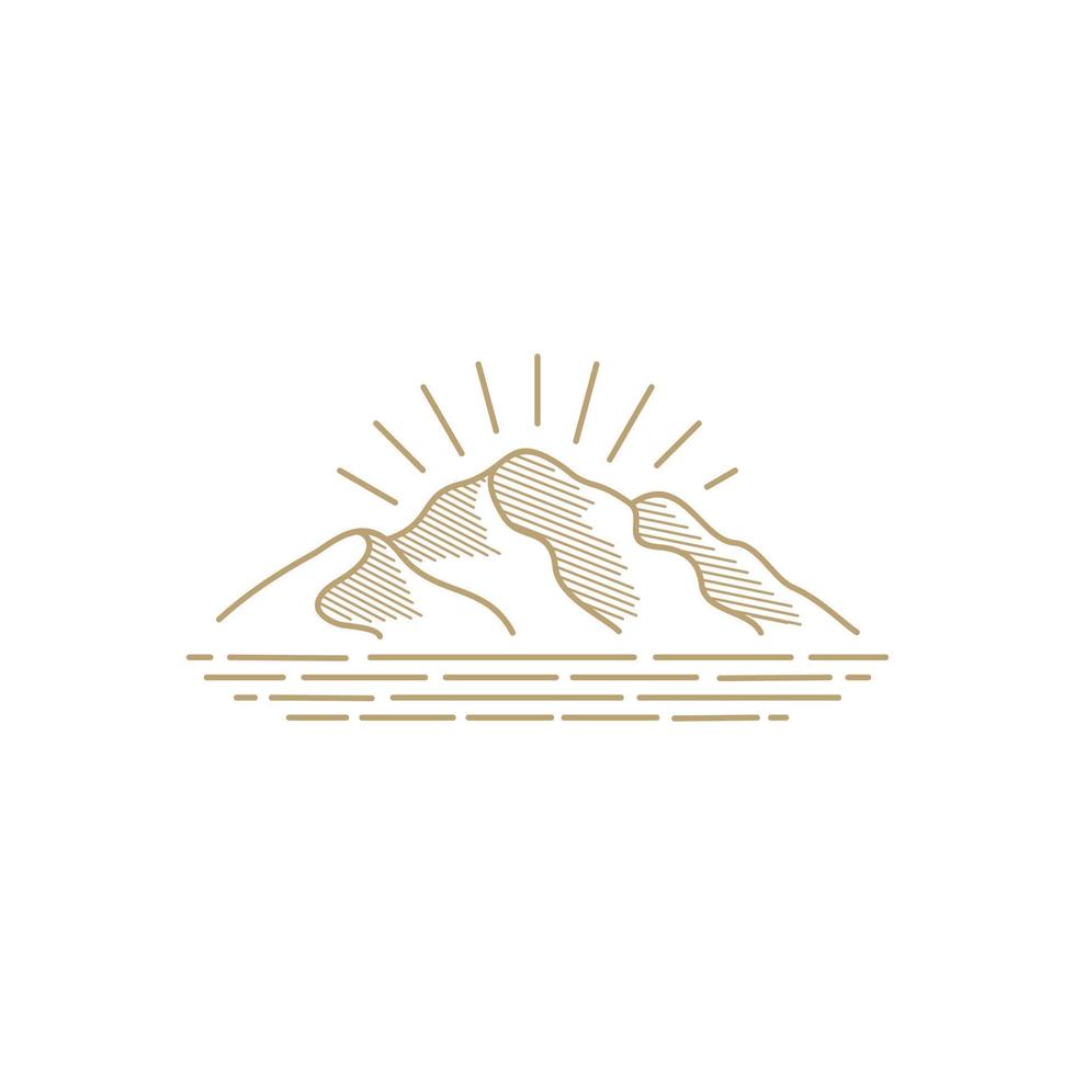 Golden mountain logo for outdoor adventure travel camping hunter design template vector