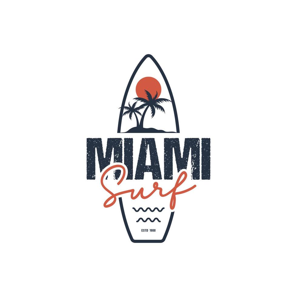 Miami surf logo for tshirt and apparel vector design template