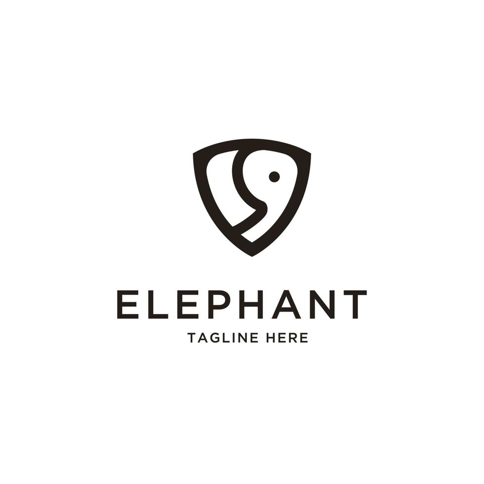 logotipo abstracto de elefante y escudo. color negro aislado sobre fondo blanco. utilizable para logotipos comerciales y de marca. elemento de plantilla de diseño de logotipo de vector plano