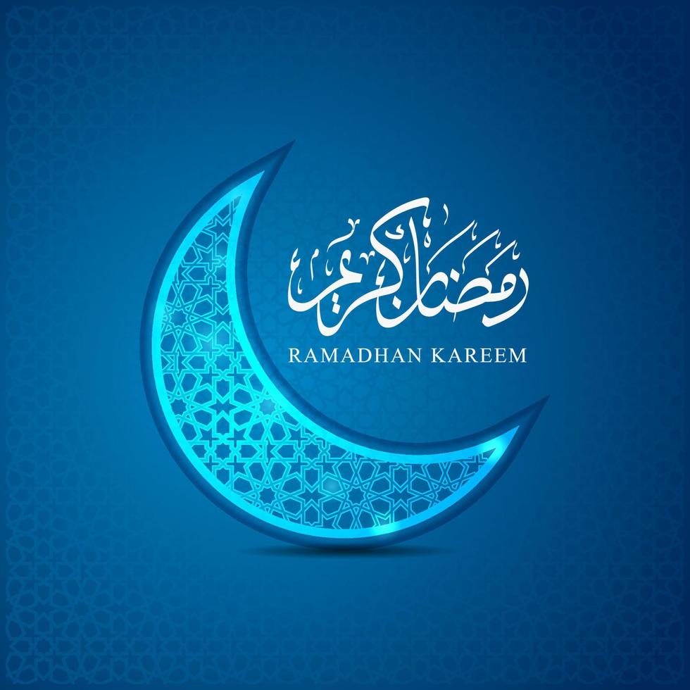 Ramadan Kareem Islamic greeting with moon patern and calligraphy lettering background Vector illustration