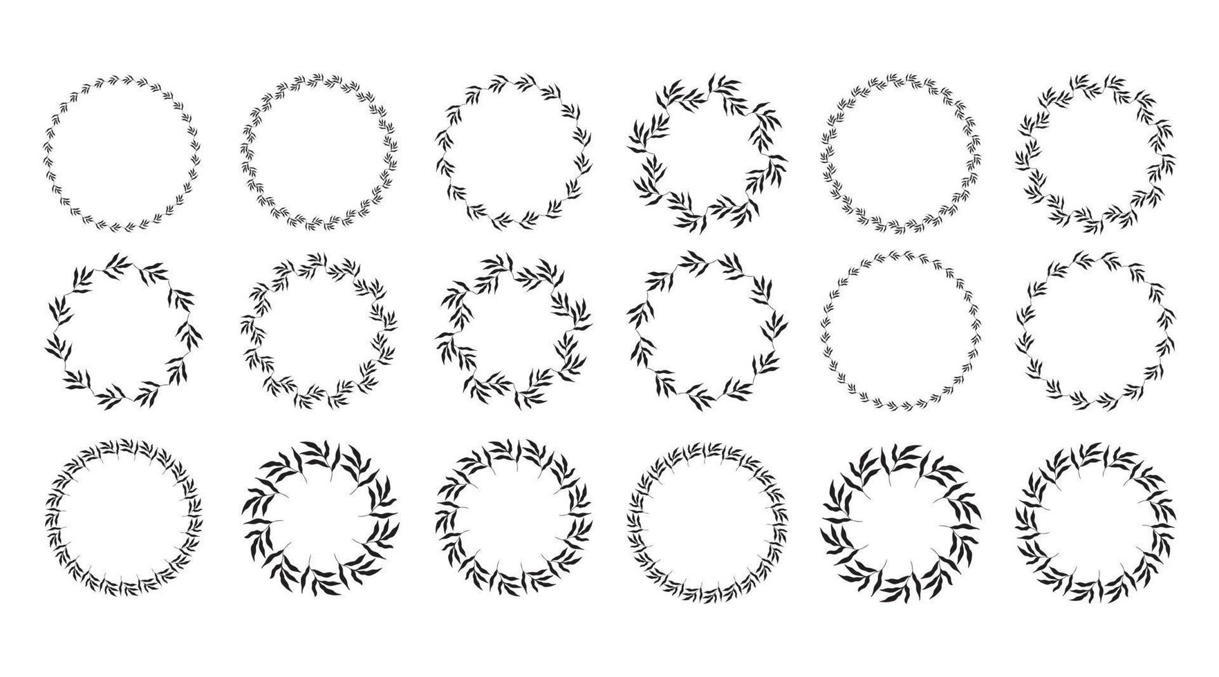 Illustration of collection of assorted circle shaped black frames made of plants on white isolated background vector