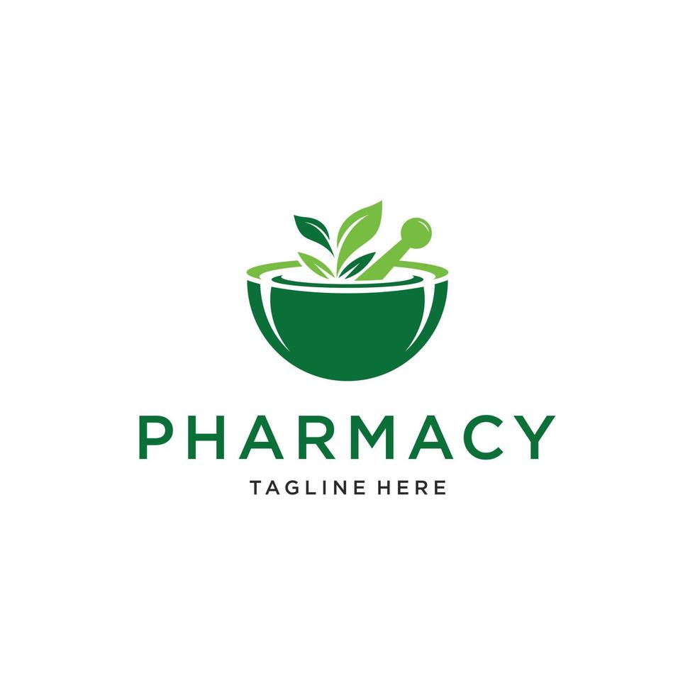 Pharmacy Logo with green leaf vector design template