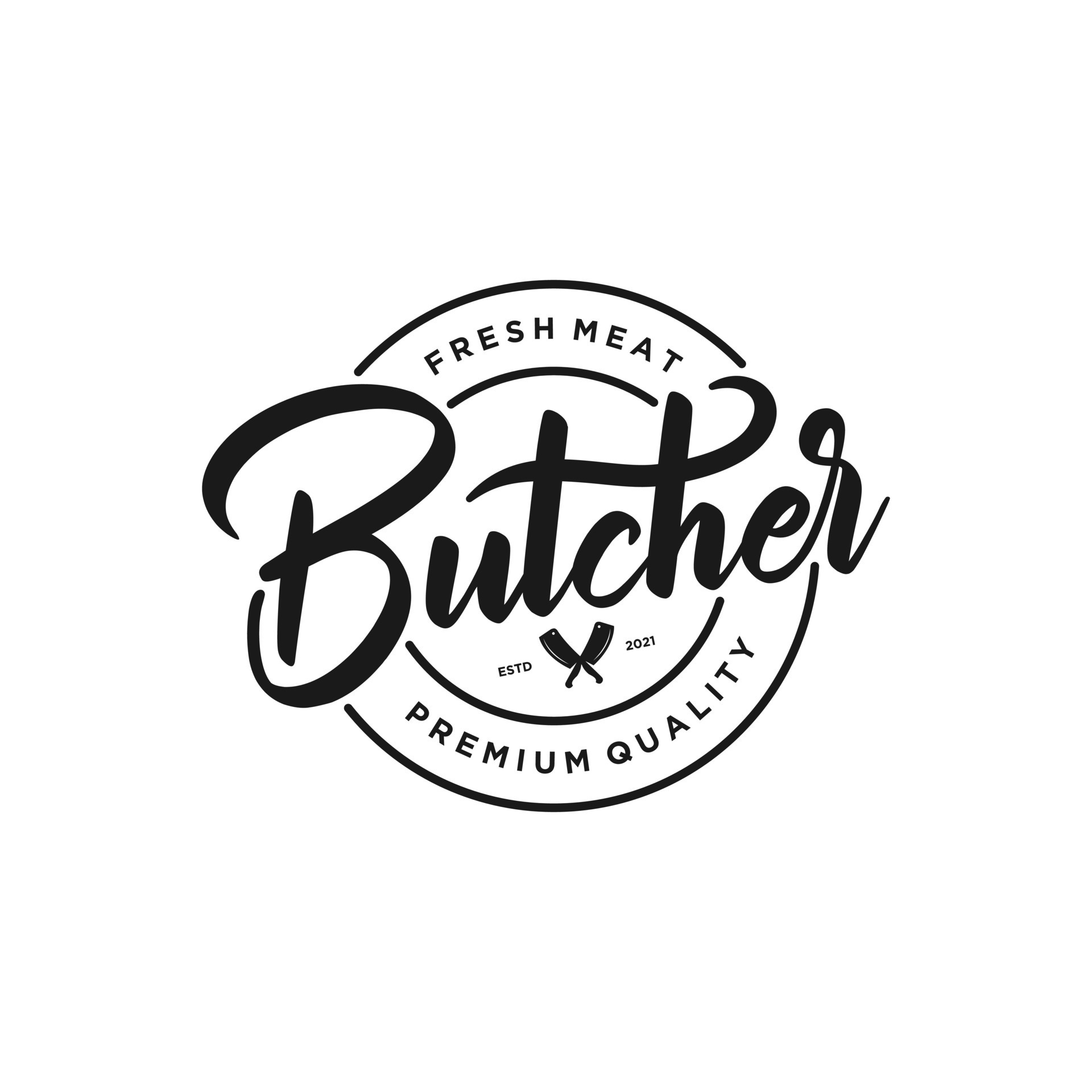 Butcher Shop hand written lettering logo with label badge emblem design ...