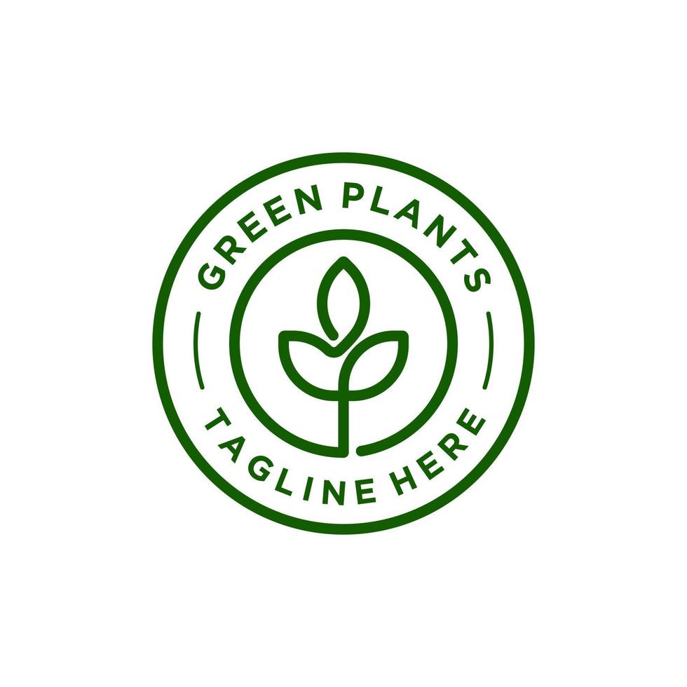 logotipo de emblema de insignia de planta verde con plantilla de diseño de árbol de hoja vector