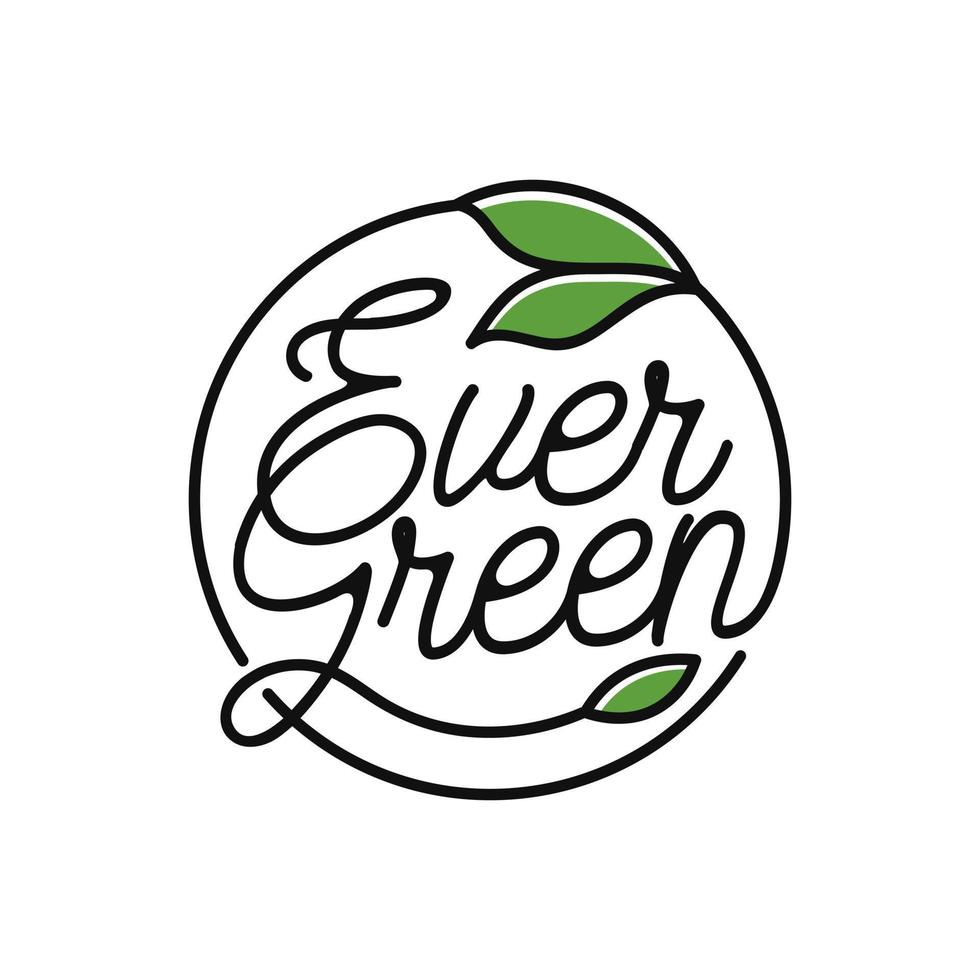 evergreen logo with lettering text, leaf icon design template vector