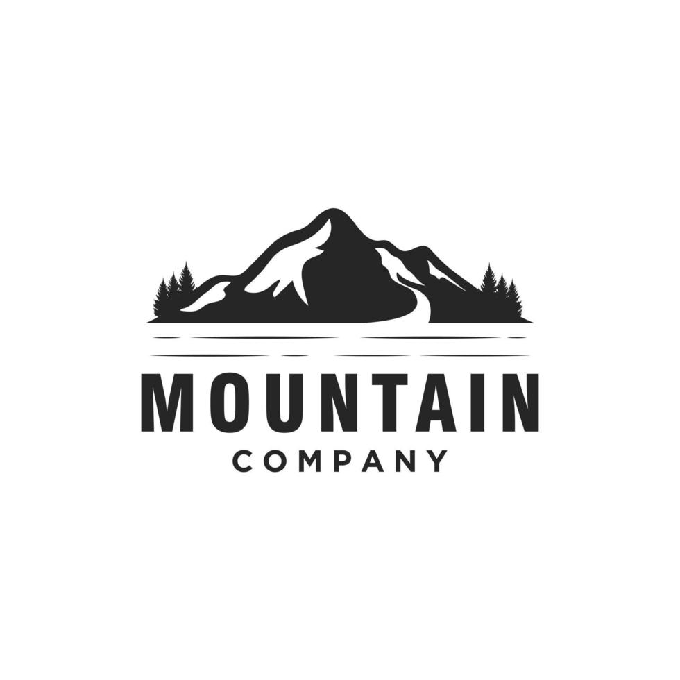 Simple Silhouette Mountain, Creek River Mount Peak Hill Landscape logo design vector