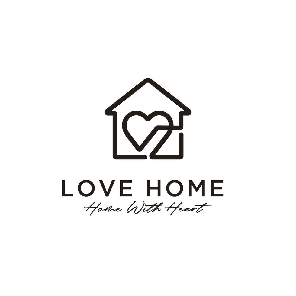 Simple Mono Line Art Love House logo design vector