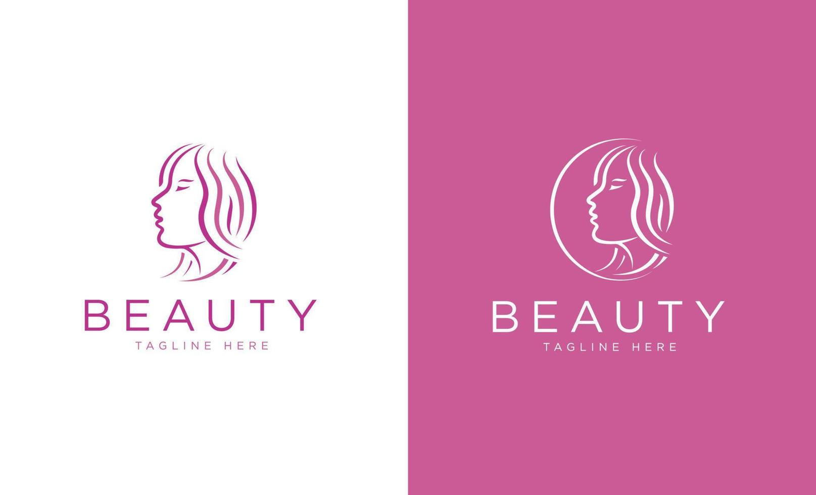 Beauty woman face logo with hair icon design template vector