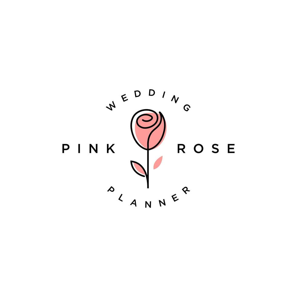 rose flower logo with one line, mono line style design template vector