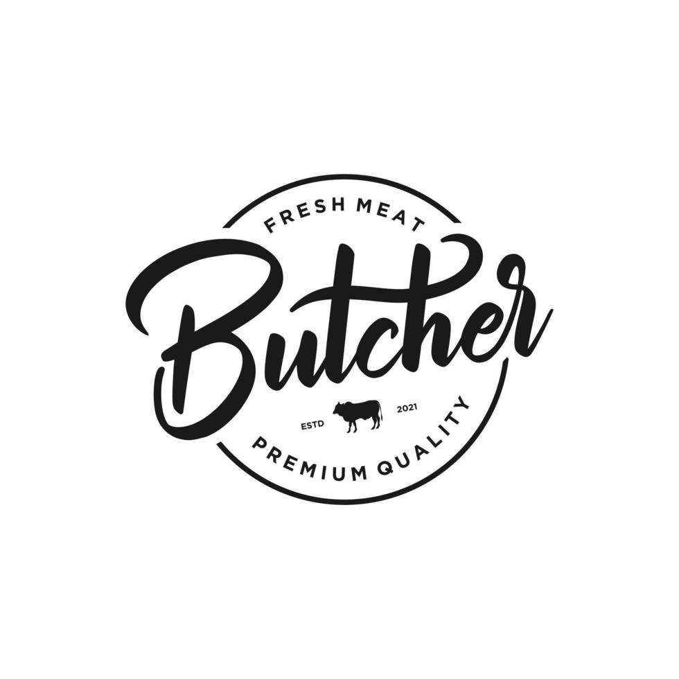 Butcher Shop hand written lettering logo with label, badge, emblem design template vector