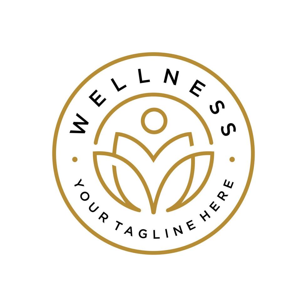 Wellness Logo with lotus and People badge icon design template vector