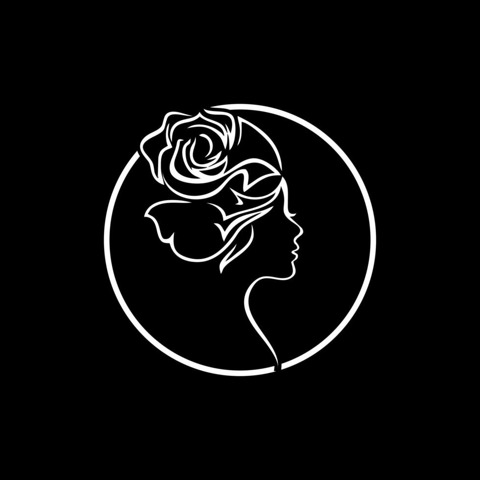 chica rosa. una ilustración del logotipo de una combinación de una mujer y una rosa como cabello vector