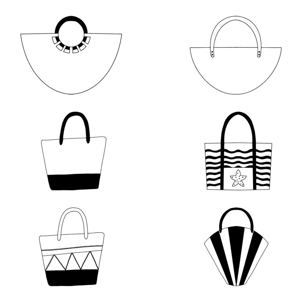 un juego de bolsas de playa. garabatos vector