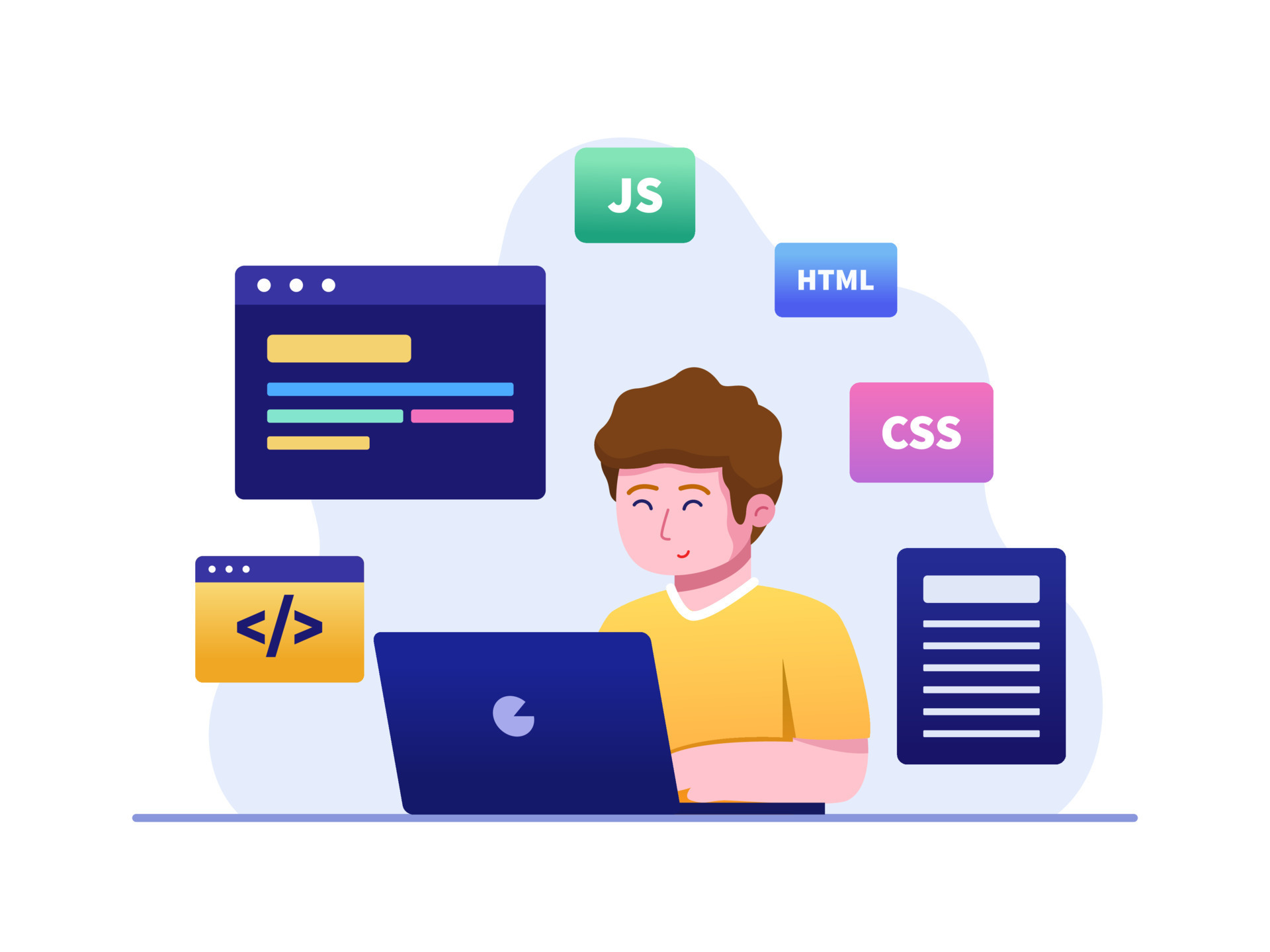 A Children Learning Coding or Computer Programming Flat Illustration ...