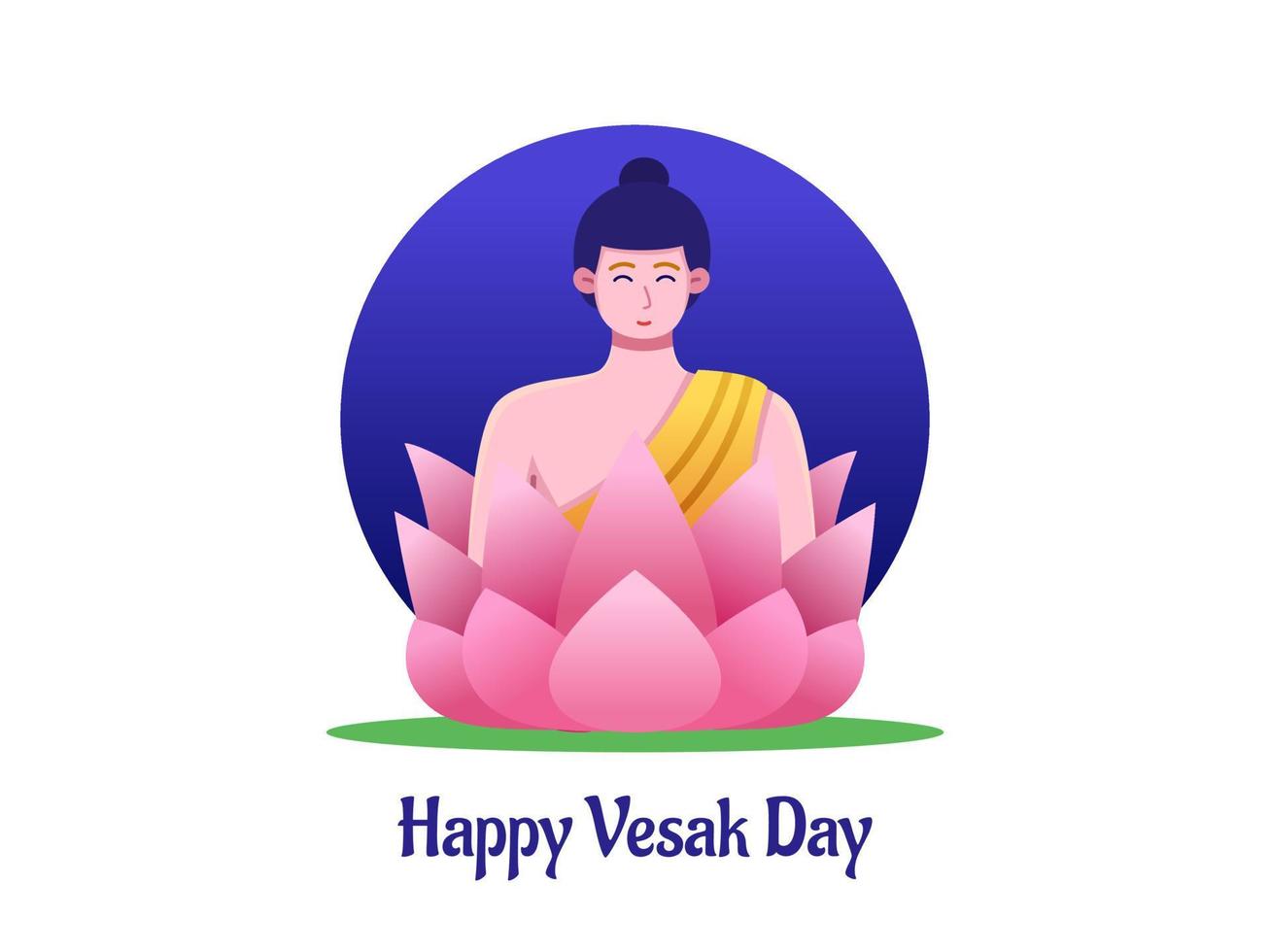 feliz día vesak ilustración con buddha purnima sentado en flores de loto rosa. feliz día del waisak. se puede utilizar para tarjetas de felicitación, postales, web, pancartas, afiches, invitaciones, etc. vector