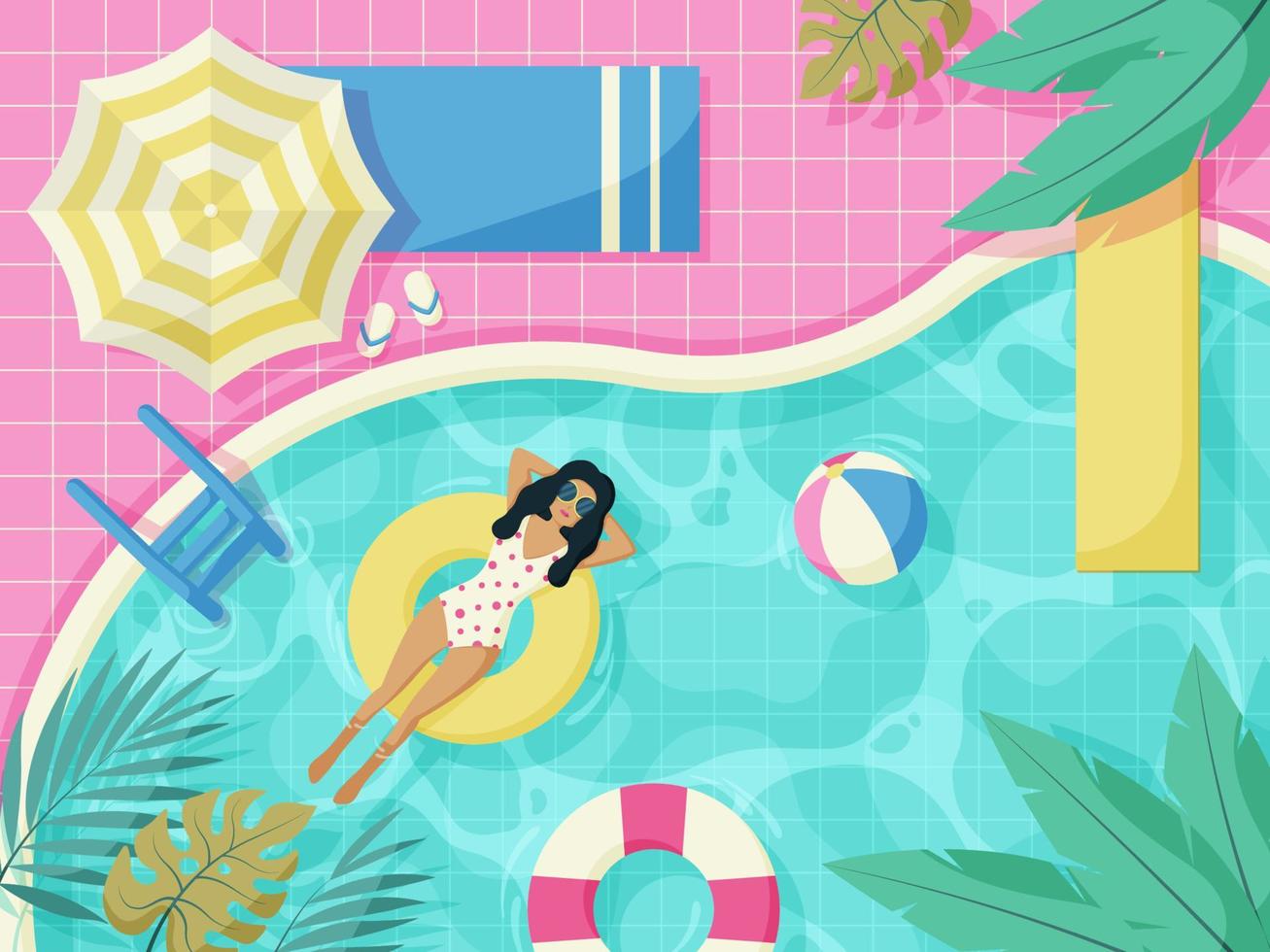 Woman Enjoying Summer In Swimming Pool vector