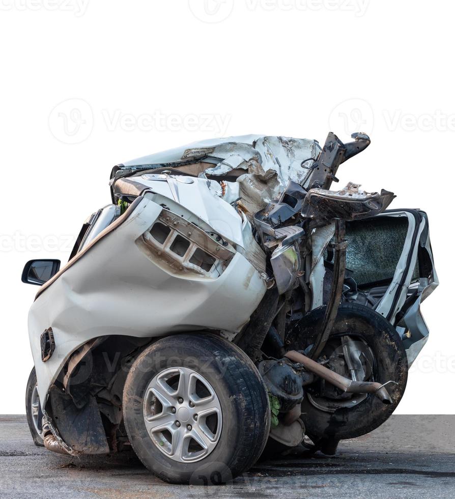 Isolates, the rear of the white car was demolished. photo