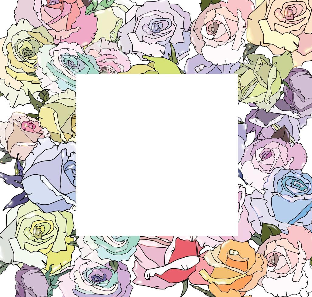 Beautiful hand drawn floral background design, rose frame vector