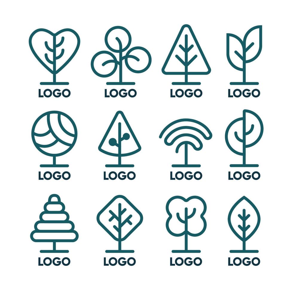 conjunto de colección de logotipos de contorno de árboles vector