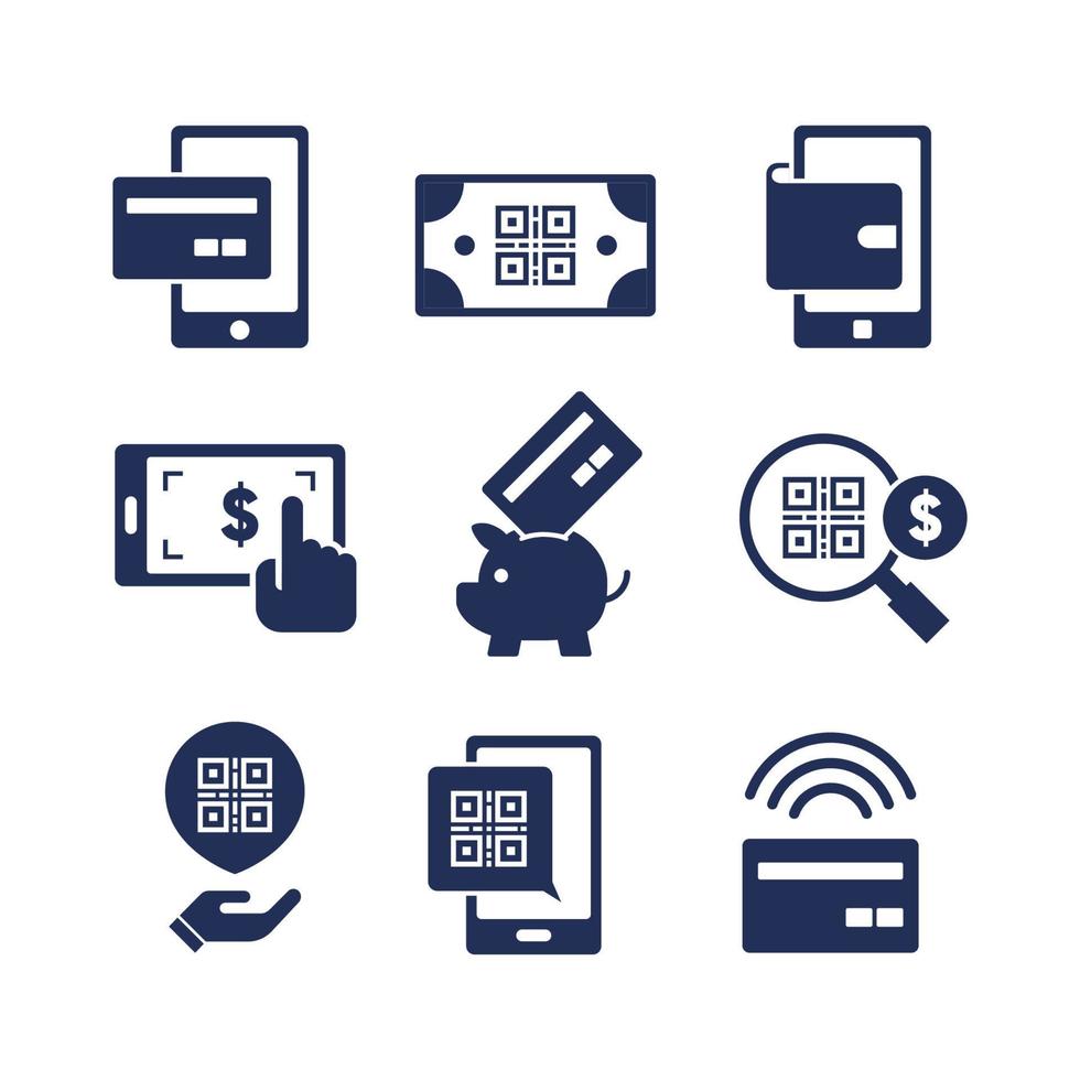 QR Code or Tap Pay Icon Collection Set vector