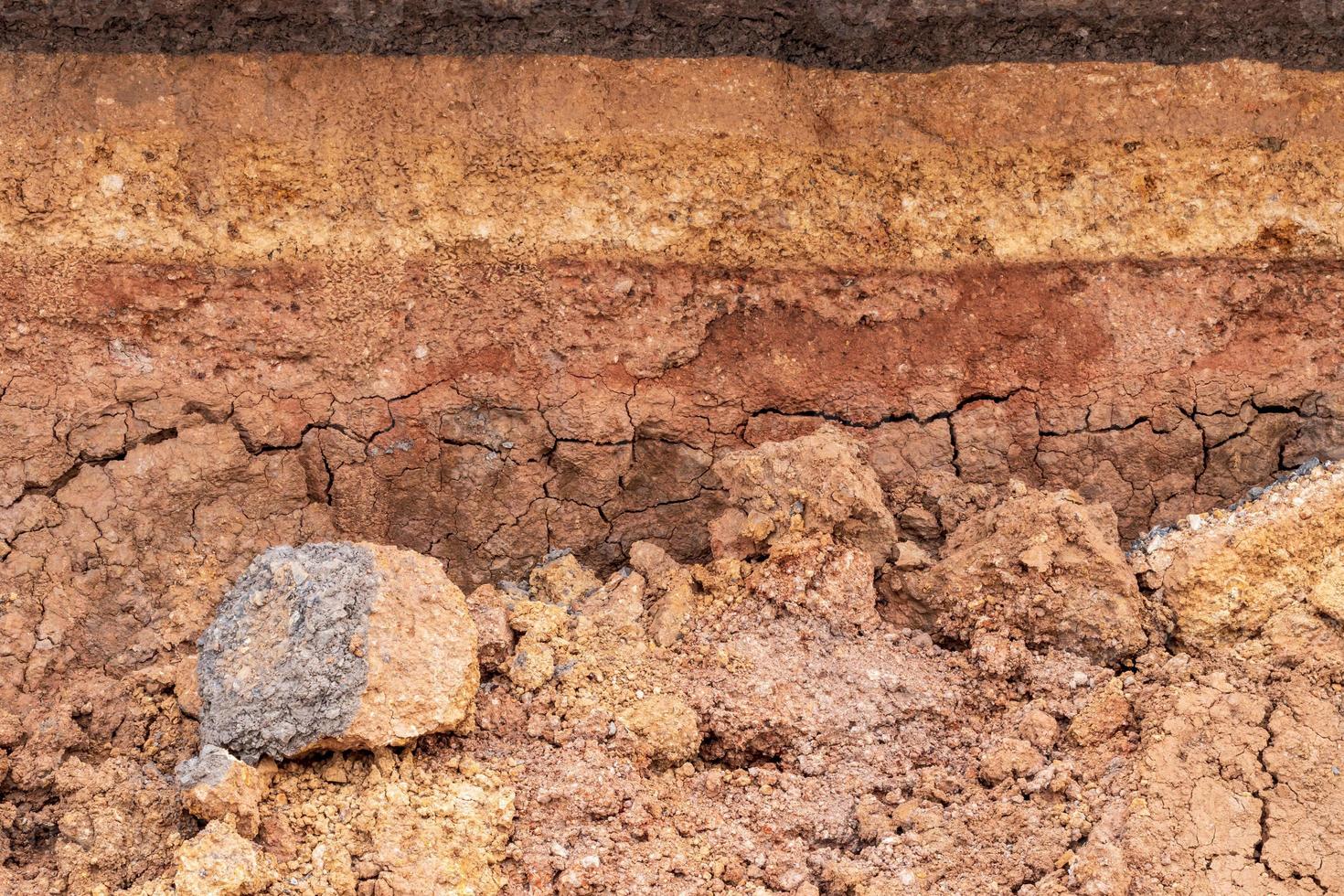 la capa superficial del suelo bajo el camino a la erosión del agua. foto