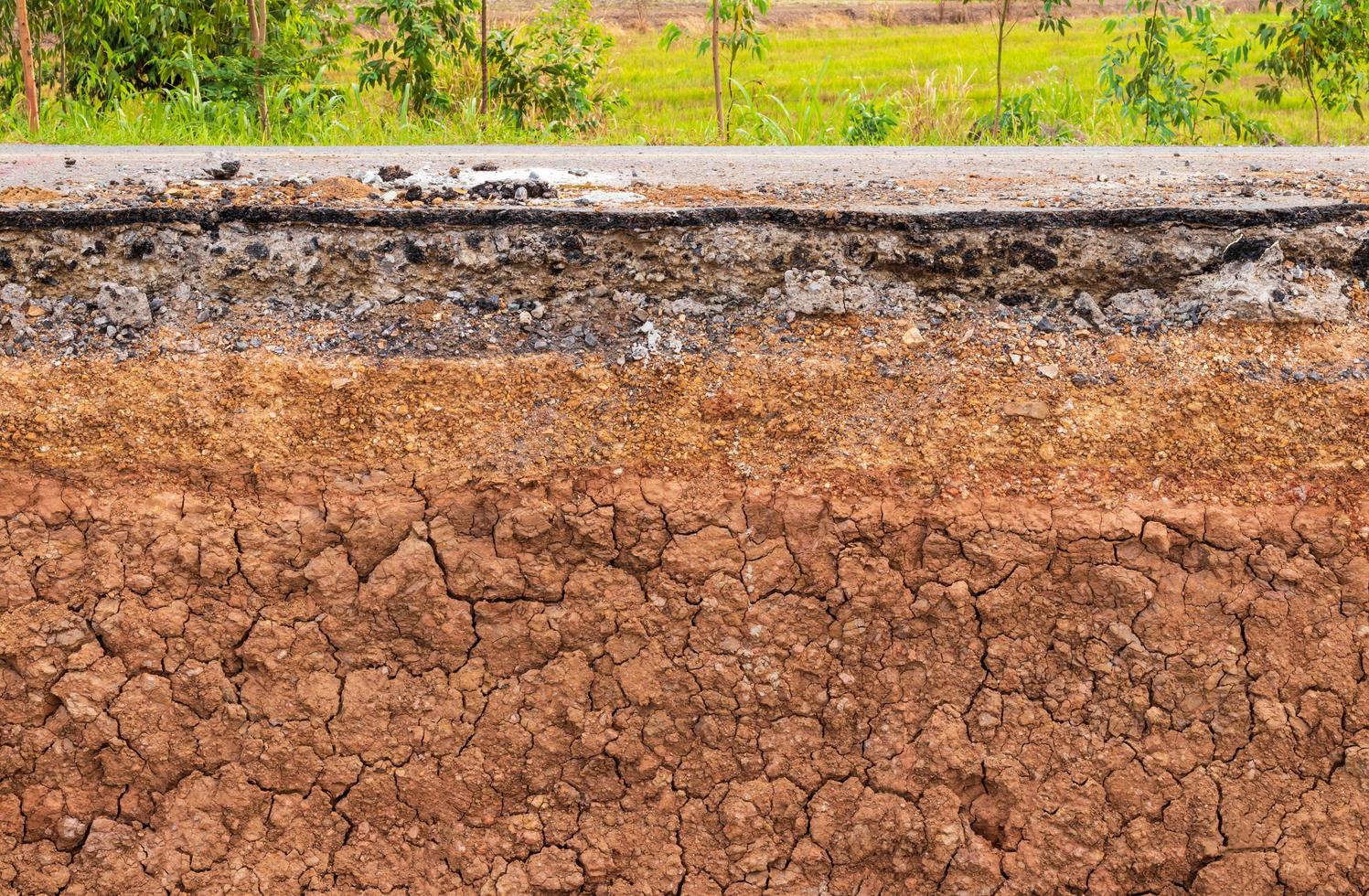 Soil under the road, which has been eroded in the countryside. photo